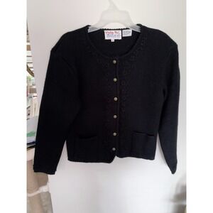 Vtg Tally-Ho Creation Black  Sweater Womens Cardigan Button‎ Womens Size M